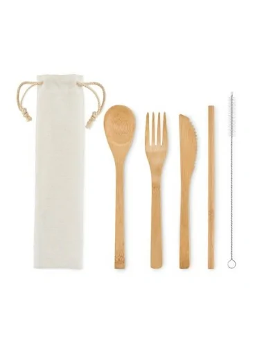 Bamboo cutlery with straw SETSTRAW | MO6121