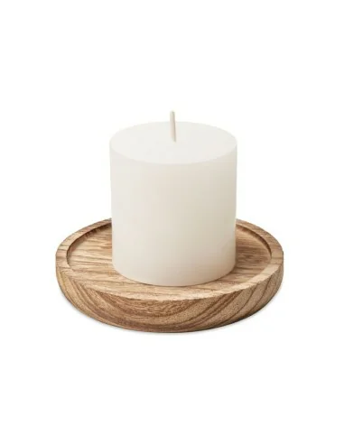 Candle on round wooden base PENTAS