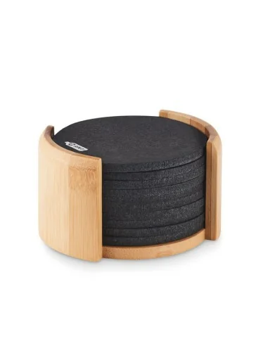 RPET coasters in bamboo holder BAHIA